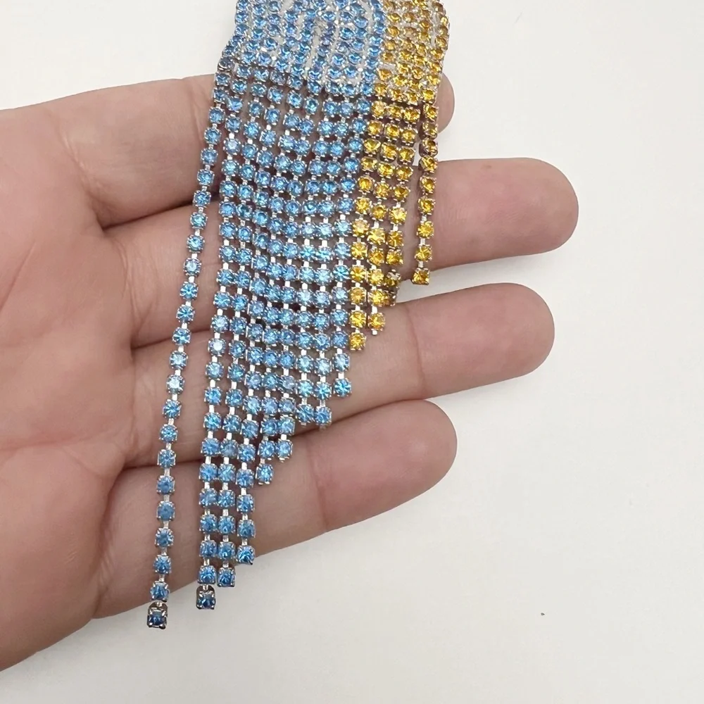 Multicolor Rhinestone Parrot Macaw Bird Long Fringe Brooch Pin
